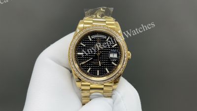 8+ Factory Rolex Daydate 36/40mm DD 3255 Movement Black Grid Motif Face Watch